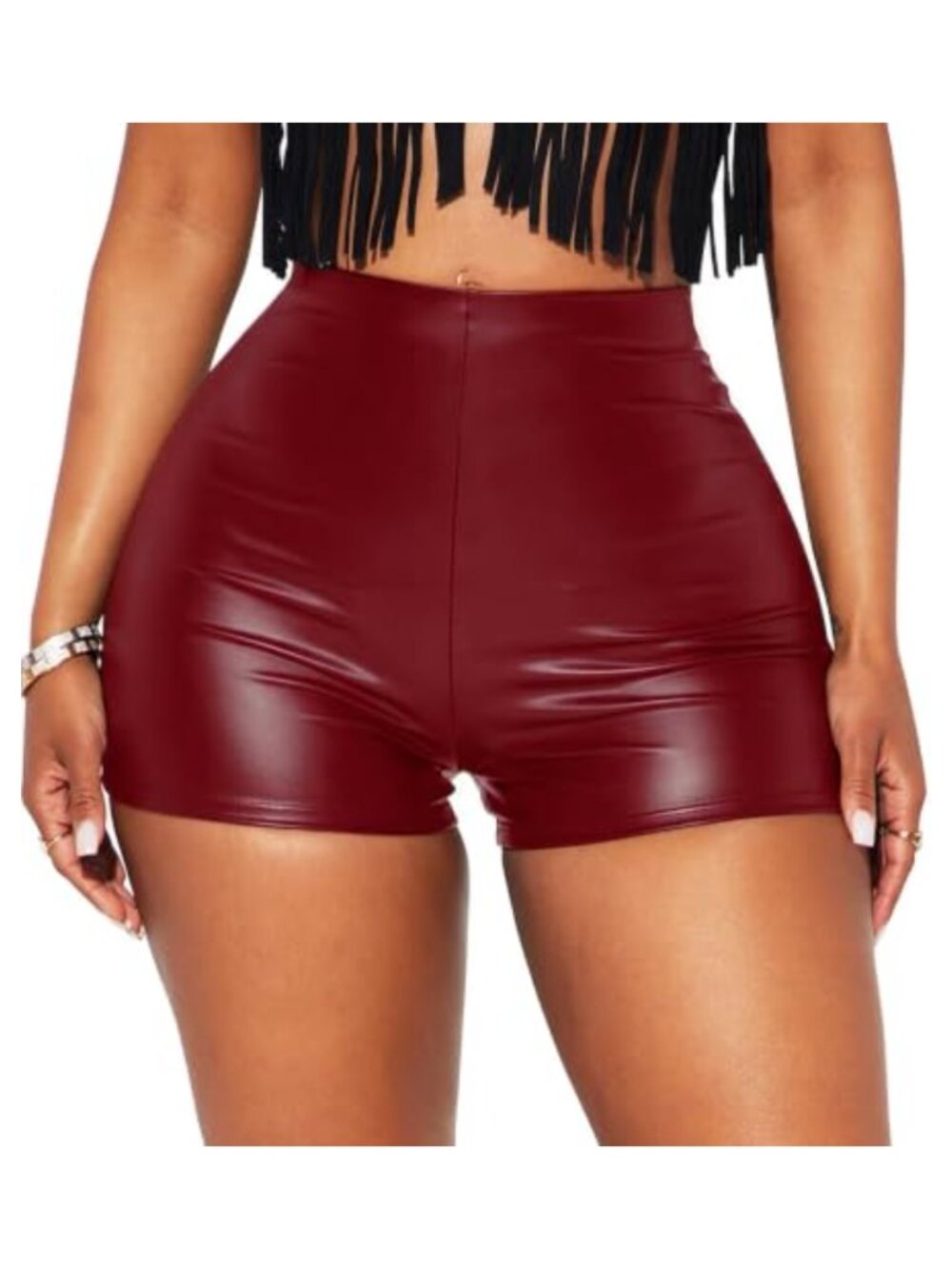 Faux Leather High Waisted Sexy Mini Shorts Pull On Fitted Stretchy